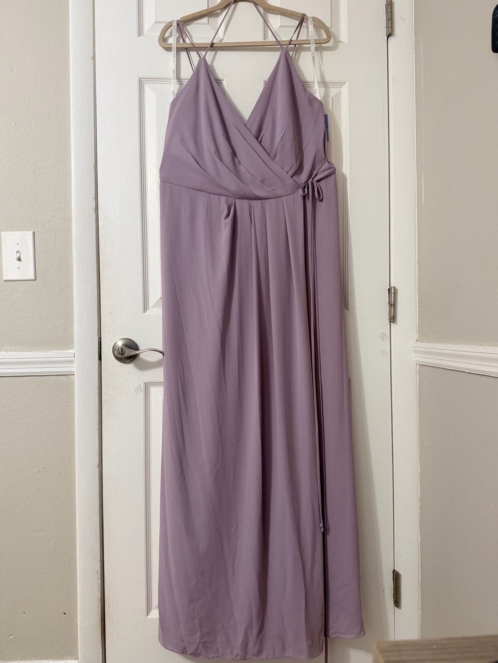 David's Bridal Dusty Lavender Wrap-Style Maxi Dress